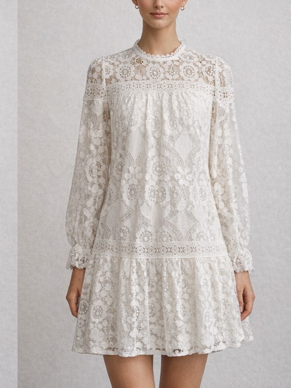 Vici Women’s Sz L White Lace Mini Dress With Bell Sleeves Cottagecore Boho NWOT